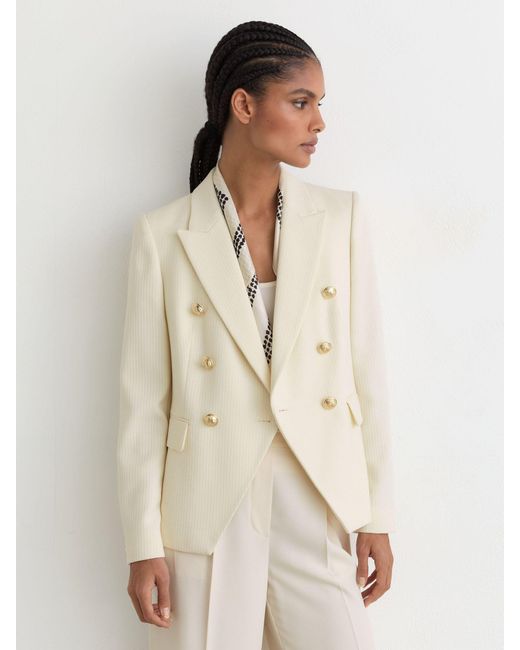 Reiss White Tailored Fit Textured Double Breasted Blazer