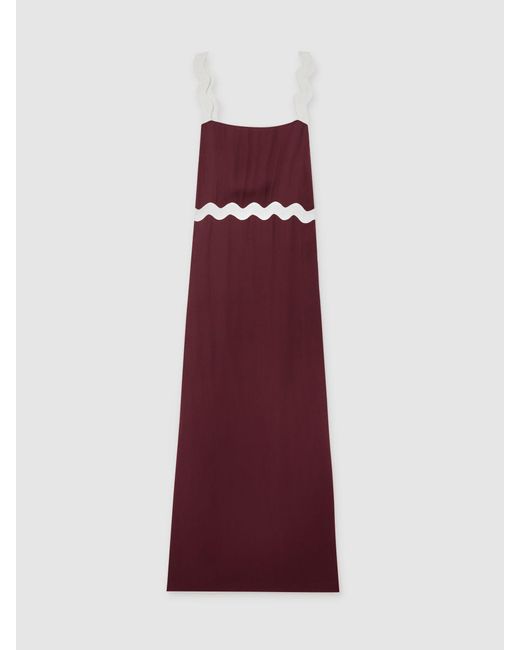 Reiss Natural Burgundy & Wave-Trim Crepe Midi Dress