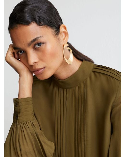 Reiss Brown Pintuck-Detail Tie-Back Blouse