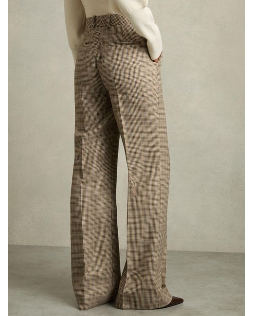 Reiss Natural Wool Wide-Leg Houndstooth-Check Trousers