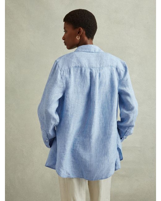 Reiss Belle - Blue Linen Button-through Shirt, Us 6
