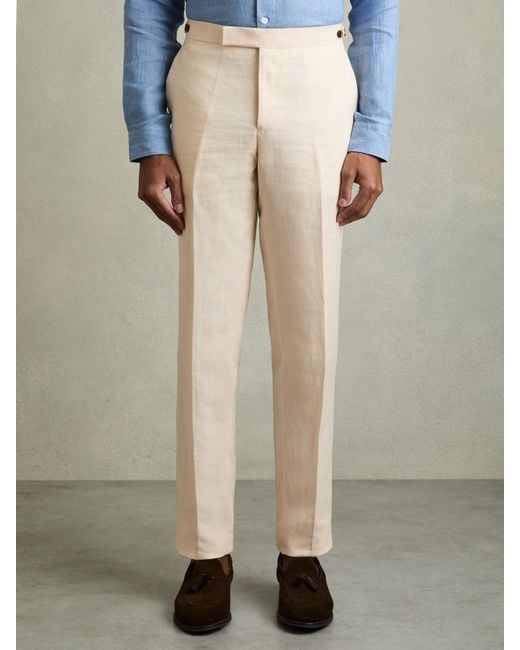 Reiss Natural Tailored Fit Linen Trousers for men