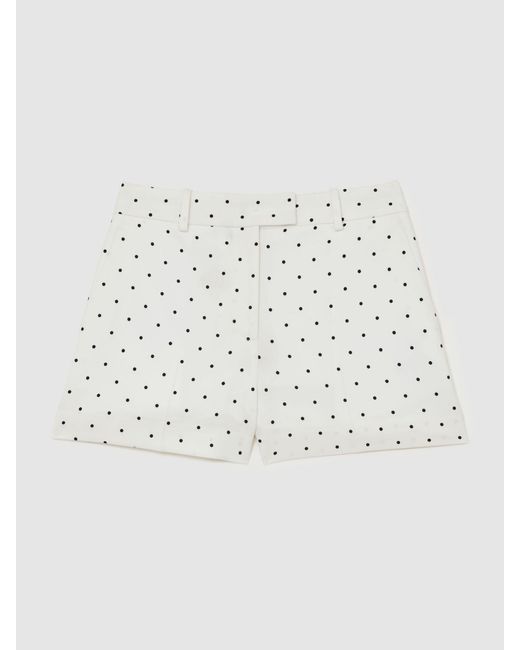 Reiss Beatrix - White/navy Polka-dot Tailored Shorts, Us 14