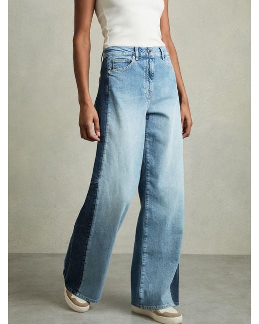 Reiss Blue Briar Wide-Leg Contrast-Panel Jeans