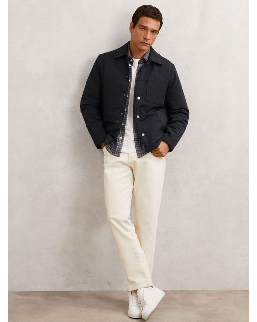 Reiss Black Lightly-Padded Patch-Pocket Overshirt for men