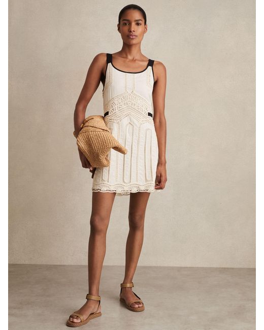 Reiss Natural Cotton Crochet Mini Dress