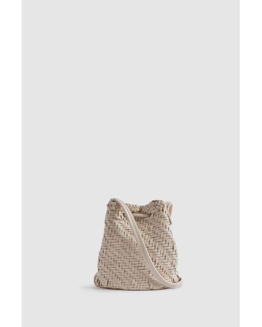 Reiss Natural Berti - White Woven Leather Bucket Bag, One