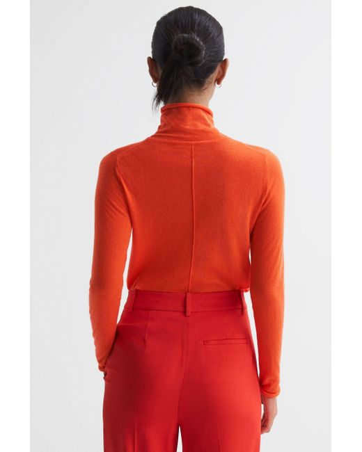 Reiss Red Emma - Orange Wool-cashmere Roll Neck Top