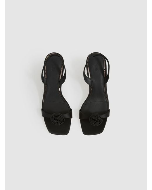 PAIGE Black Satin Rosette Sandals