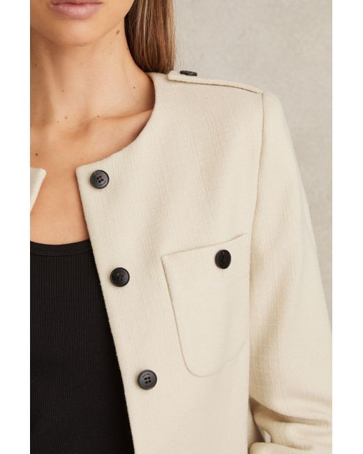 Reiss Blane - Cream Wool Cropped Jacket, 2 in Natural | Lyst