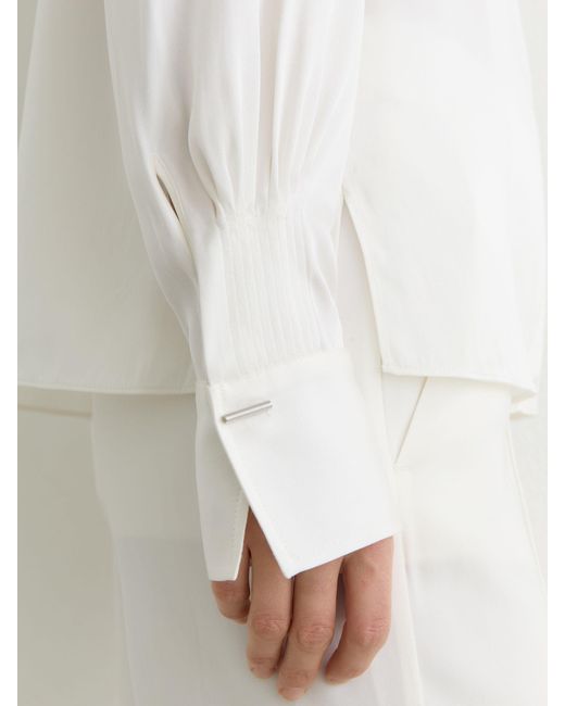 Reiss White Silk-Blend Open-Collar Shirt
