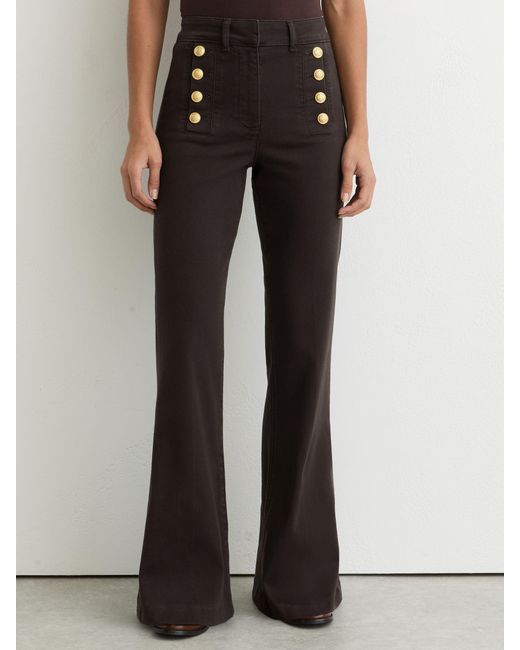 Reiss Black Button-Detail High-Rise Flared Jeans