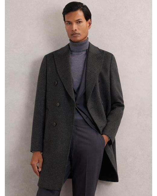 Reiss Gray Wool-Blend Double-Breasted Overcoat for men