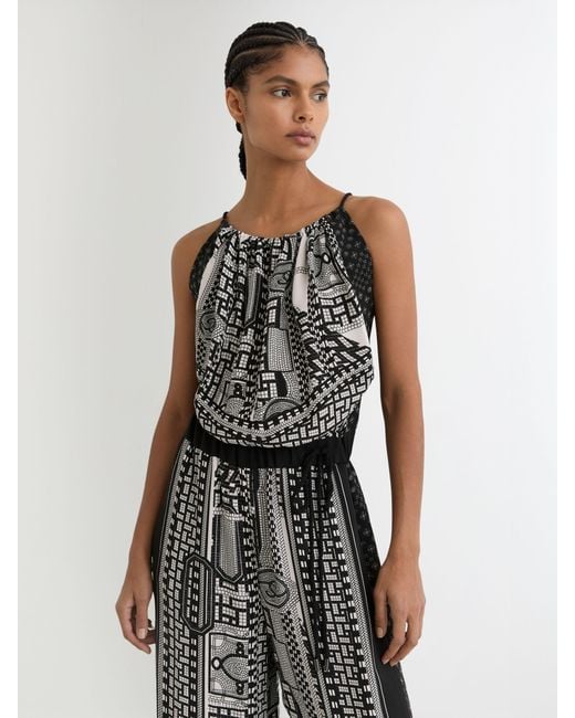 Reiss White Scarf-Print Wide-Leg Jumpsuit