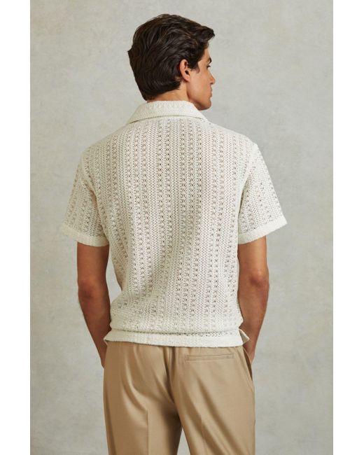 Reiss Natural Paradise - Ecru Cotton Crochet Cuban Collar Shirt for men