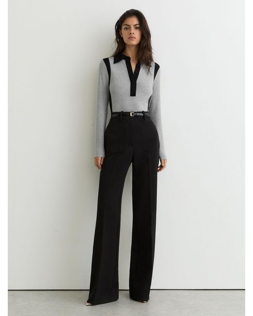 Reiss Gray Marl & Jersey Colour-Block Long-Sleeve Shirt