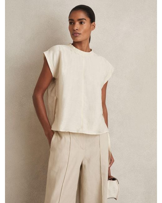 Reiss Natural Soleya Linen-Blend Cap-Sleeve T-Shirt