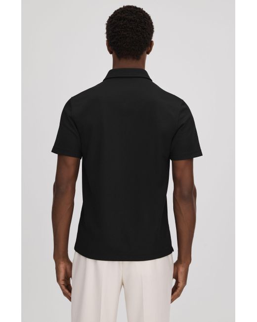 Reiss Floyd - Black Slim Fit Half-zip Polo Shirt for men