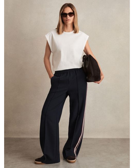 Reiss Natural Robyn - Navy Petite Side-stripe Wide-leg Trousers, Us 0