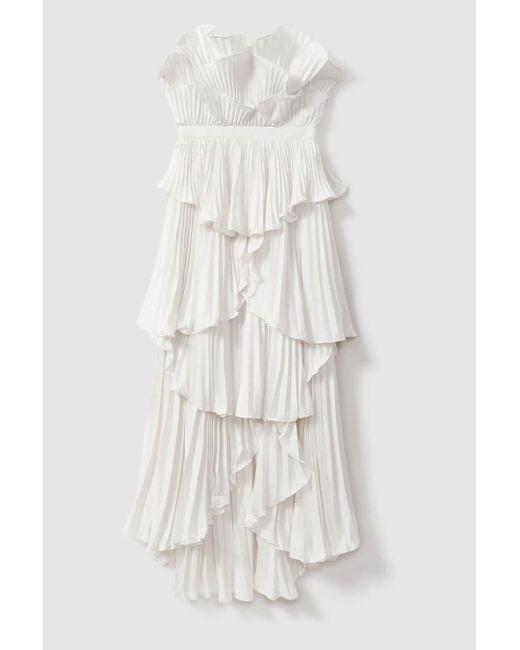 AMUR White Pleated Tiered Maxi Dress