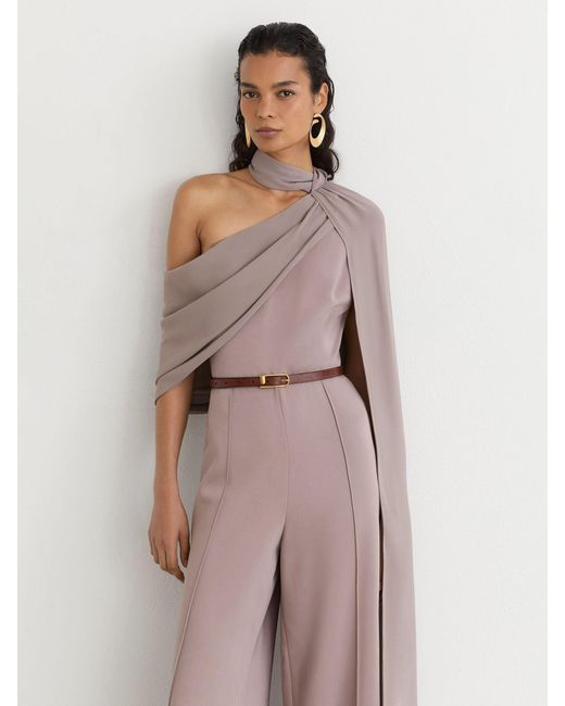 Reiss Purple One-Shoulder Drape Wide-Leg Jumpsuit