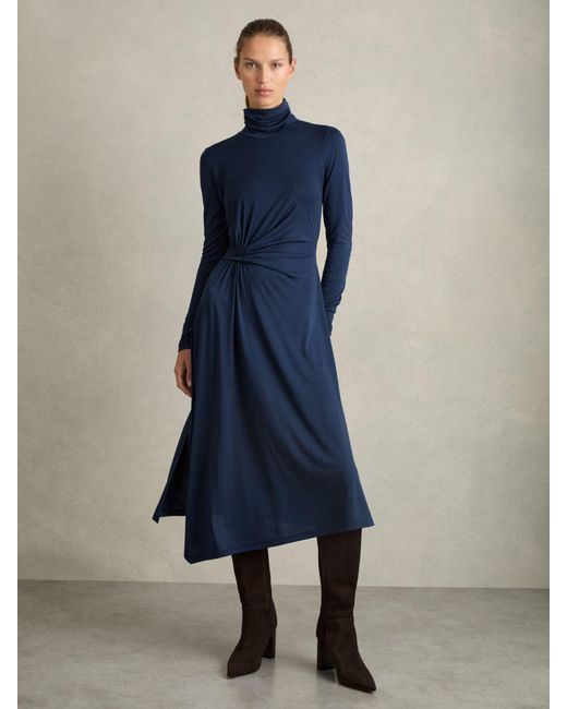 Reiss Blue Draped Jersey Midi Dress