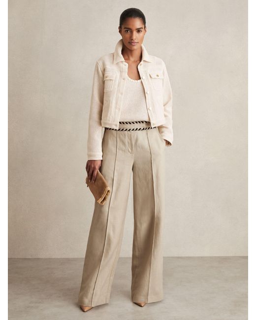 Reiss Natural Linen Wide-Leg Whipstitch Trousers