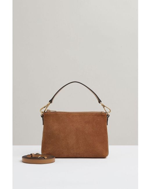 Reiss Brown Brompton - Tan Leather And Suede Double-strap Bag, One