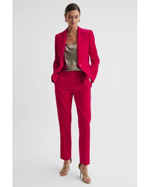Petite red top trouser suit