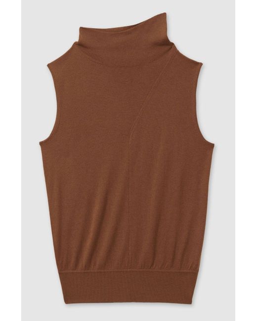 Reiss Brown Harper - Toffee Wool Slouched Sleeveless Top