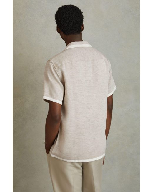 Reiss Natural Vita - Oatmeal/white Contrast Trim Cuban Collar Shirt for men
