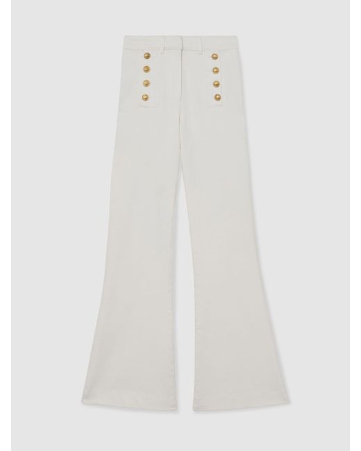 Reiss White Athena Button-Detail High-Rise Flared Jeans