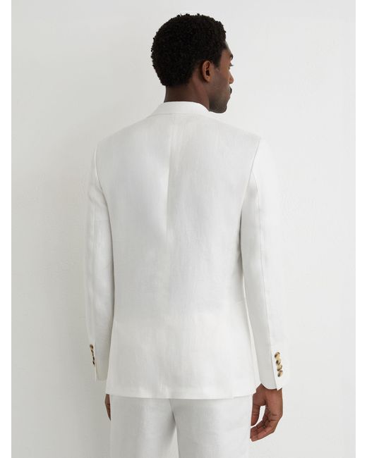 Reiss White Tailored Fit Linen-Twill Single-Breasted Blazer for men
