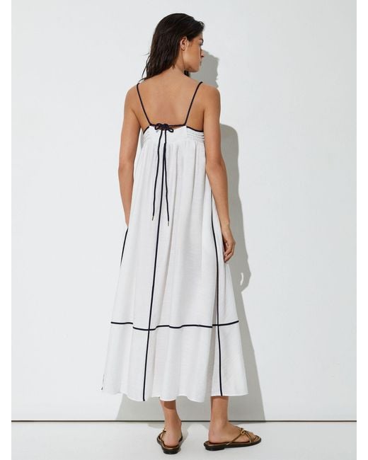 Reiss White Tipped Tie-Detail Midi Beach Dress