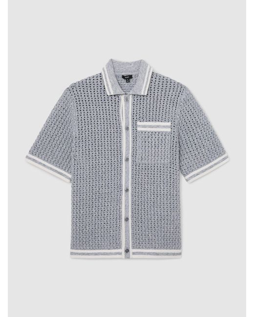 Reiss Gray Cotton Crochet Button-Through Shirt for men