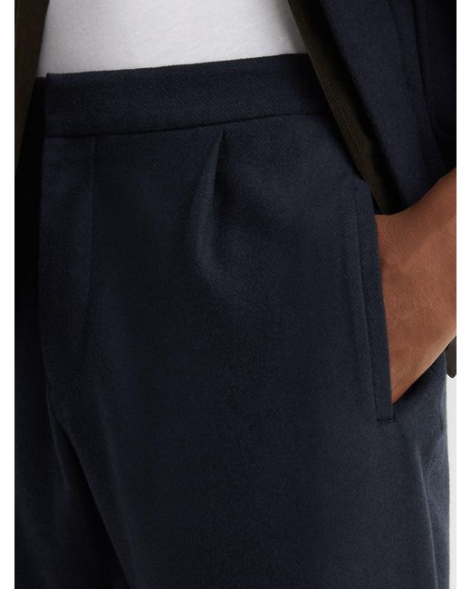 Reiss Blue Cooper - Navy Wool-blend Tapered Cuffed Trousers, 38 for men
