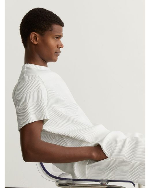 Reiss White Textured-Wave Relaxed-Fit T-Shirt for men