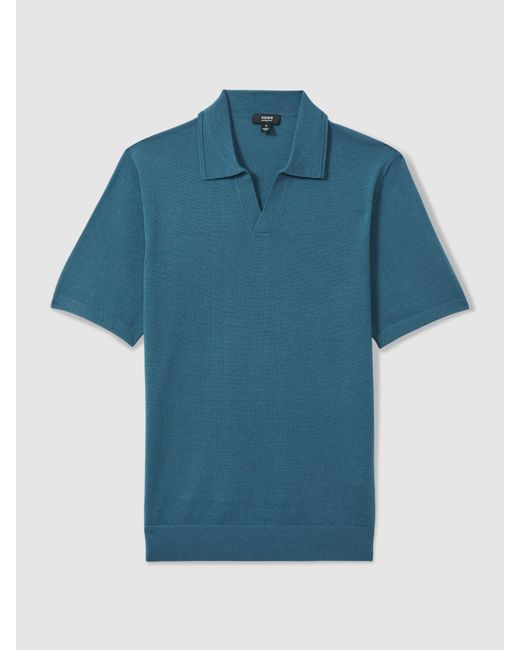 Reiss Duchie - Deep Teal Blue Merino Wool Open-collar Polo Shirt, Xs for men
