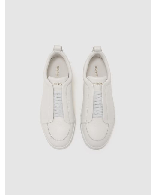 Reiss Natural Henry Bonded-Leather Elasticated Trainers for men
