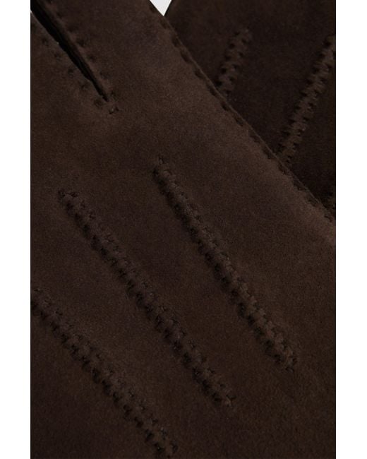 Reiss Black Aragon - Chocolate Suede Shearling Gloves for men