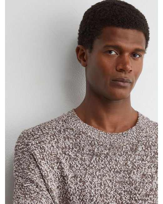 Reiss White Camel Cotton-Blend Marled Relaxed Jumper for men
