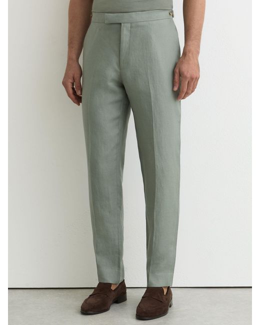 Reiss Green Tailored Fit Linen-Twill Classic-Fit Suit Trousers for men