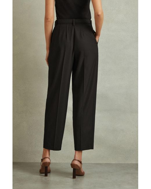 Reiss Freja - Black Petite Tapered Belted Trousers, Us 6