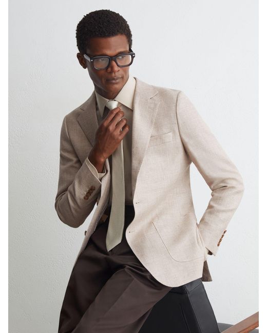 ATELIER Natural Linen Blend Single Breasted Tailored Fit Blazer for men