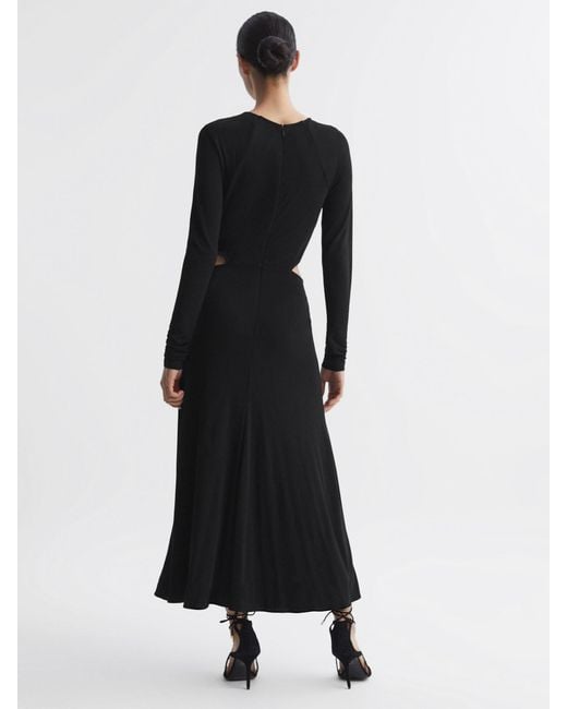 Reiss Black Twist Cut-Out Midi Dress