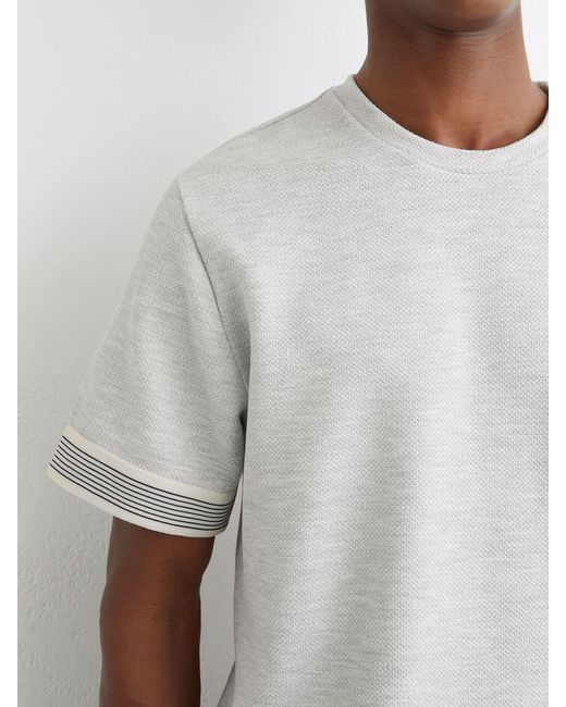Reiss White Textured Tape-Cuff T-Shirt With Cotton for men