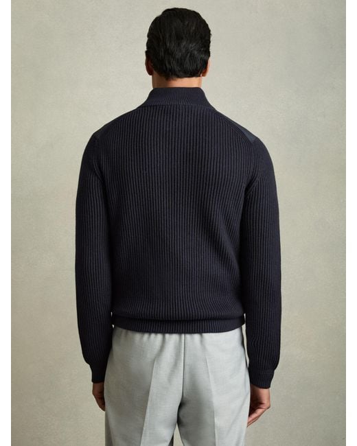 Reiss Blue Trainer - Navy Hybrid Quilt And Knit Zip-through Jacket, L for men