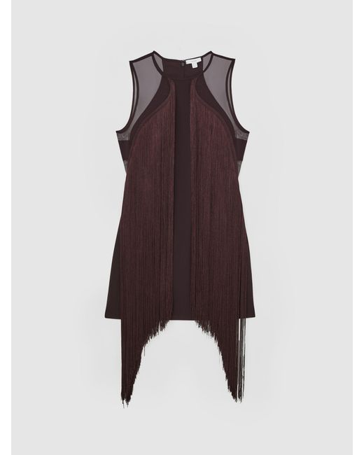 Reiss White Fringe Detail Sheer Panel Mini Dress