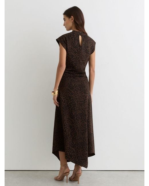 Reiss White Animal-Print Draped Midi Dress