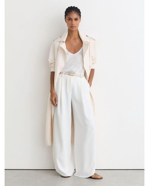 Reiss Deena - White Side-split Wide-leg Trousers, Us 12 L